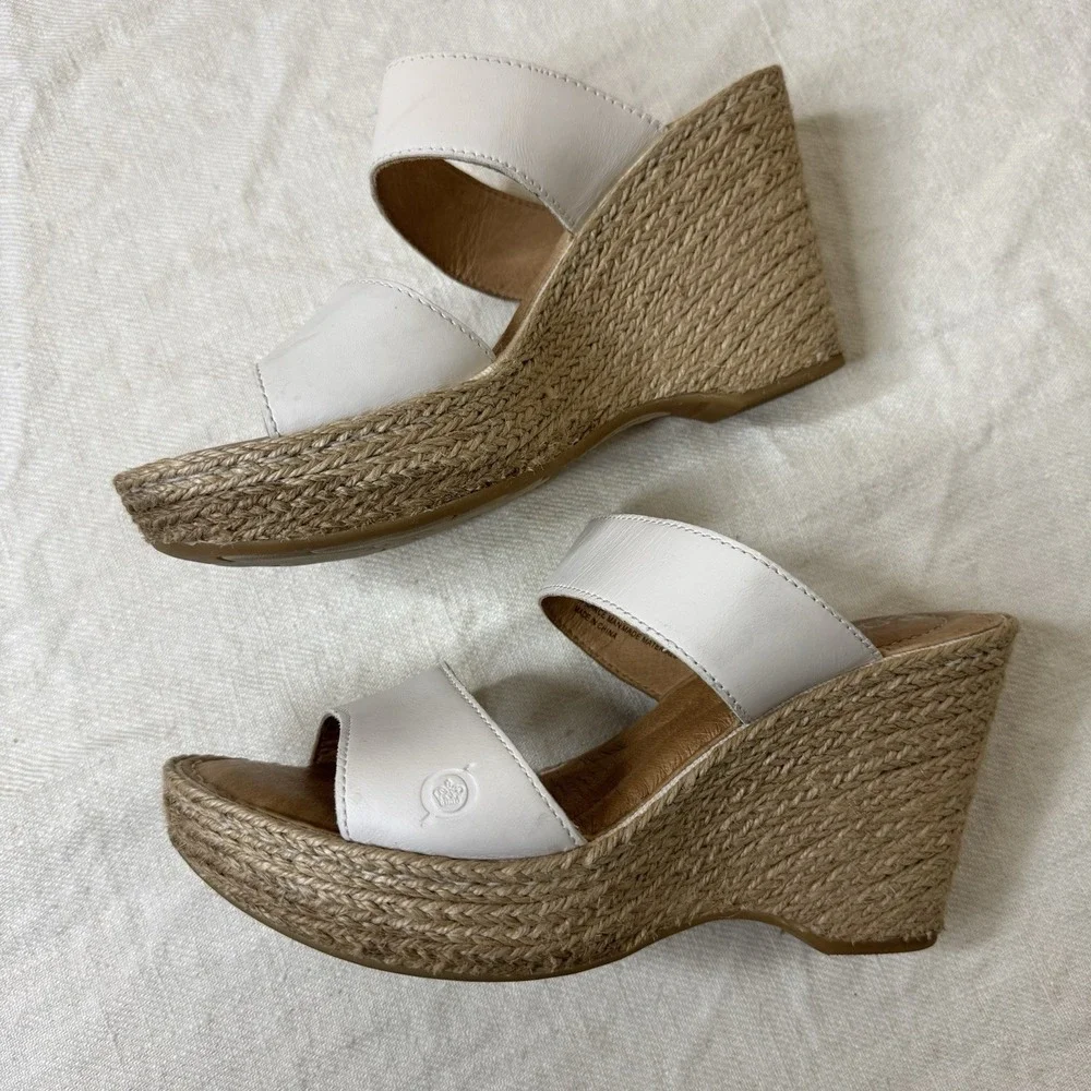 Born Womens Platform Espadrilles Ivory Slip On Wedge Sandals Size 7 Coast Resort
